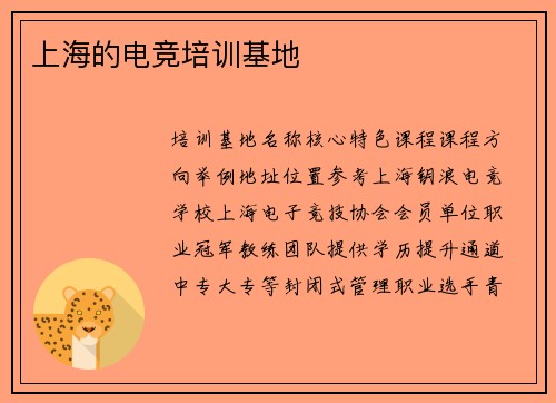 上海的电竞培训基地
